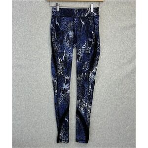 HPE Human Performance Engineering Leggings Blue Black Snakeskin Mesh Panel Small